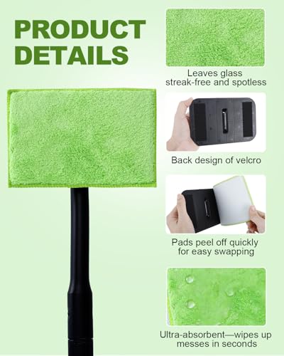 5PACK Microfiber Pads 6 * 4inch Replacement Heads Cover for Pivot Windshield Cleaner Tool, Car Windshield Cleaner Tool Pads, Washable Reusable Triangle Heads (Green), Handle Not Included