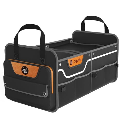 SugarFox Car Trunk Organizer for SUV, 70L Heavy Duty Waterproof Trunk Organizer, Foldable Vehicle Organizer with Anti-Slip Base, 24”x13.8”x11.8”, BLACK-M003 - color: Standard Black, size: Standard