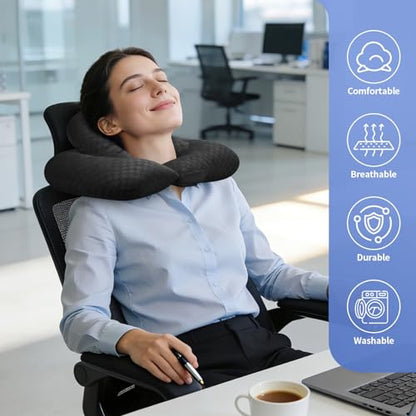 Double Layer Neck Pillow - Ergonomic Desk Headrest, Lumbar Support, Seat Cushion & Travel Pillow for Office Chair, Recliner & Car (Plaid Black, 15.7x11.8x6.3 inches) - color: Black