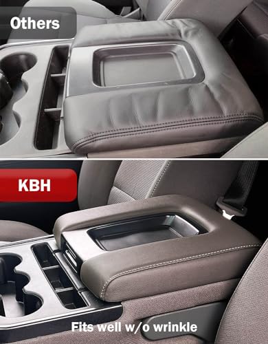 KBH Center Console Armrest Cover Replacement for Chevy Silverado & GMC Sierra 1500 2500 3500 2014-2018, Vinyl Leather Upholstery, Split Bench Jump Seat (Cocoa Dune Brown) - color: Cocoa Dune Tan, size: Jump Seat Console, Silverado Sierra 2014-2018