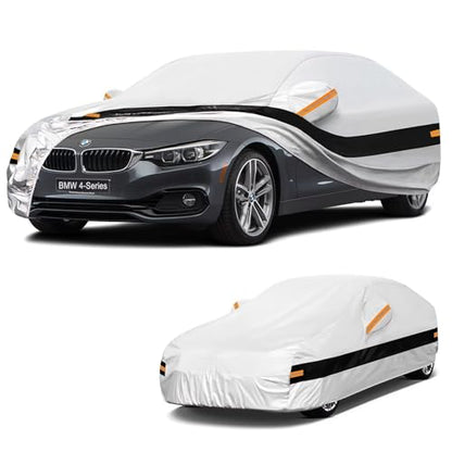 10 Layers Car Cover Custom Fit for BMW 4Series (2013-2026) F32, F33, F36, G22, G23, G26, Waterproof All Weather for Automobiles, Outdoor Full Cover Sun Dust Rain Protection with Cotton. Silver - size: Custom Fit for BMW 4-Series
