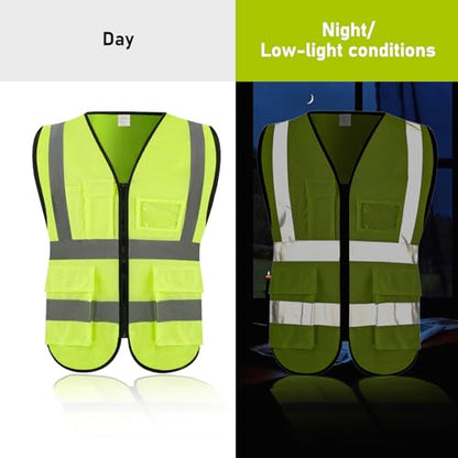 High Visibility Vest Safety Vest with Pockets and Zipper Meets ANSI/ISEA Standard(1 Pack 5 Pack) - color: Yellow-mesh, size: X-Large