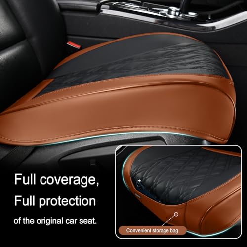TIEHESYT Luxury Faux Leather Car Seat Cover Front Bottom Protector, Seat Cushion Without Backrest, Anti-Slip and Wrap Around The Bottom, Fit Most Cars & Vehicles, 2 Piece, Brown&Black - color: Brown&Black, size: 2 PCS