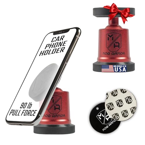 Mob Armor MobNetic Maxx - USA Assembled Magnetic Phone Holder for Car, Magnetic Car Phone Mount, 90-Degree Tilt, 360-Degree Rotation, Aluminum Metal, Compatible with iPhone & Android - Red - color: Red