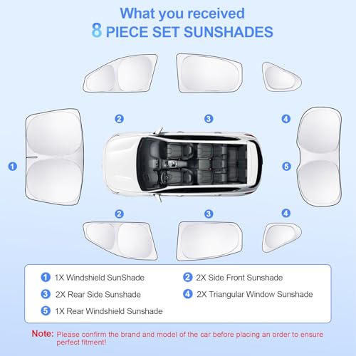8pcs Car Window Shades for Hyundai Santa Fe 2013-2018 Accessories,Windshield Side Rear Full Sunshade,Sun Visor UV Blocking, Privacy Protection and Blackout for Camping Outdoor - size: for Hyundai Santa Fe2013-2018