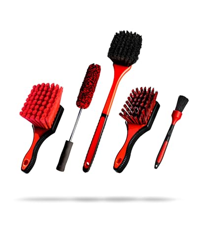Adam's Complete Wheel & Tire Brush Kit (5-Item) - Includes Wheel Brush, Tire Brush, Barrel Brush, Lug Nut Brush & Fender Brush for Complete Wheel & Tire Auto Detailing - size: 5-Item