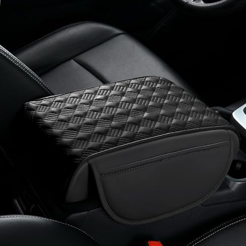 wuyaoyao Car Center Console Cover, 12.2"×8.27"×1.97" Leather Center Console Protector, Auto Armrest Pad with 2 Storage Pocket, Universal Armrest Cover Cushion for Most Cars, Trucks, SUVs (Black) - color: Black