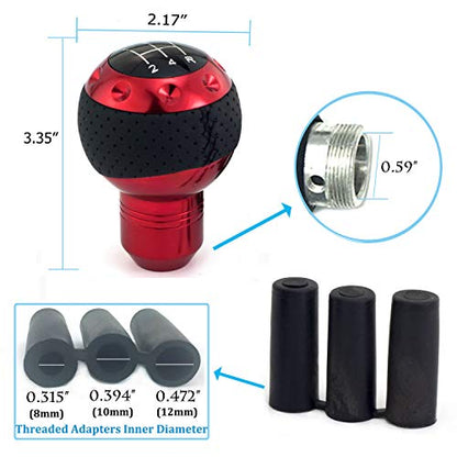 5 Speed Gear Shifter Knob, Leather Covered Aluminum Manual Car Stick Shift Handle Fit Most MT Transmissions, Red - color: Red