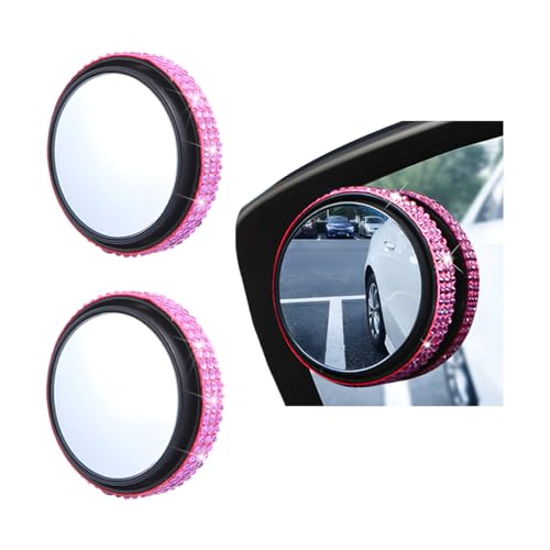 Zpana 2PCS Bling Car Blind Spot Mirror, 2" Crystal Rhinestone HD Glass Round Vehicle Rearview Side Blind Mirror, 360° Wide Angle Auto Exterior Accessories, Universal for SUV Sedan Truck (Pink) - color: Pink