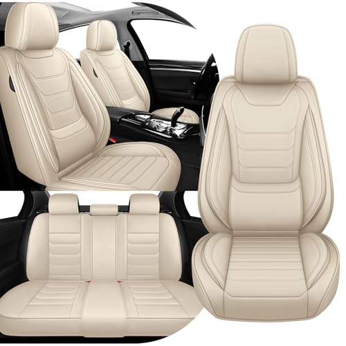 Car Seat Cover Full Set for BMW X3 Seat Covers 2004-2025, Nappa Leather Waterproof Seat Covers for Cars, Airbag Compatible, Universal Automotive Seat Covers (Standard 5 Seats/Beige) - color: Beige, size: 5 Seats Standard