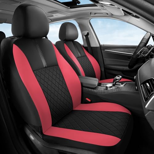 Coverado Car Seat Covers Front Set, Automotive Leather Seat Covers for Car，Universal Fit Front Seat Cover, Non-Slip Waterproof Breathable Car Seat Protector - color: BlackRed, size: Frontpair