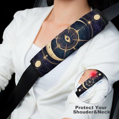 Fashion 2PCS Car Belt Covers, Sacred Geometric Symbol Purple Space Galaxy Stars Mystic Sun Moon Protect Your Shoulders Car Safety Seat Belt Strap - color: Color852