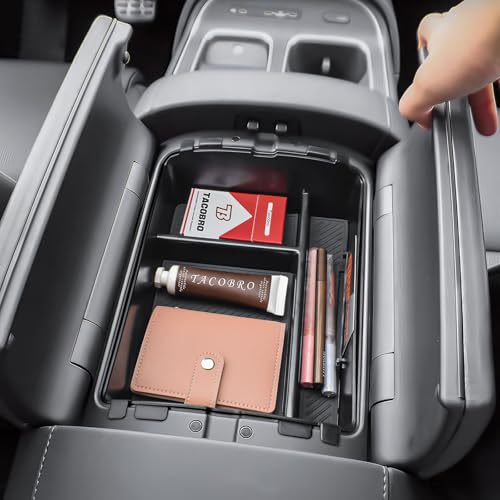 TACOBRO Center Console Organizer Compatible with 2026 Hyundai Palisade Console Tray ABS Plastic Armrest Storage Box with Rubber Pad 2026 Palisade Accessories (Upper and Lower)