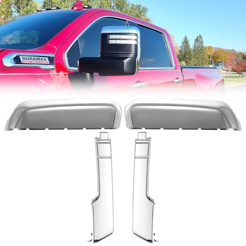 ACLONG Sliver Tow Mirror Cover Caps Compatible with Chevrolet(Chevy) Silverado 2020 2021 2022 2023 GMC Sierra 2500HD 3500HD Chrome Lower+Upper Clip-On Mirror Cover Replace 84468911 84468905 - size: Fit for Chevrolet Silverado 2020-2023