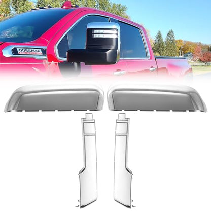 ACLONG Sliver Tow Mirror Cover Caps Compatible with Chevrolet(Chevy) Silverado 2020 2021 2022 2023 GMC Sierra 2500HD 3500HD Chrome Lower+Upper Clip-On Mirror Cover Replace 84468911 84468905 - size: Fit for Chevrolet Silverado 2020-2023
