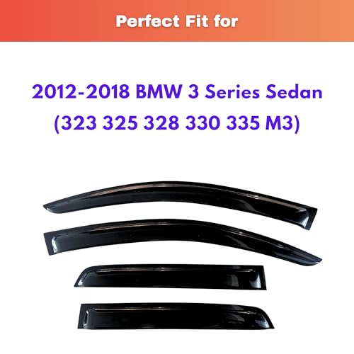 KPY Rain Guards Fit for 2012-2018 BMW 3 Series Sedan, Out-Channel Window Visors Vent Wind Deflectors 4PC, Car Accessories for 12-18 BMW 323 325 328 330 335 M3 - size: 2012-2018 BMW 3 Series Sedan