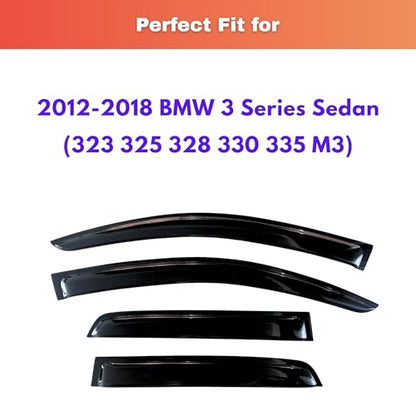 KPY Rain Guards Fit for 2012-2018 BMW 3 Series Sedan, Out-Channel Window Visors Vent Wind Deflectors 4PC, Car Accessories for 12-18 BMW 323 325 328 330 335 M3 - size: 2012-2018 BMW 3 Series Sedan