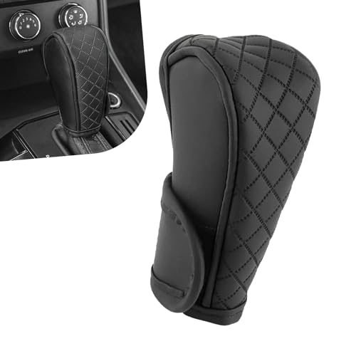 Car Gear Shift Cover, Upgraded Leather Car Gear Shift Knob Cover, Soft Breathable Auto Shifter Stick Protector, Anti-Slip Auto Shifts Handle Transmission Decor, Universal for Most Cars(Black) - color: Black