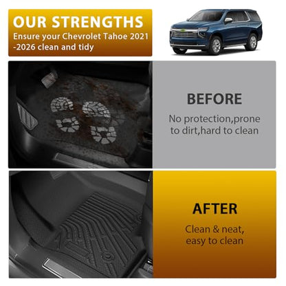 Powerty Floor Mats for 2021-2025 2026 Chevrolet Chevy Tahoe/GMC Yukon 7 Passenger Car Mats, All Weather TPE Custom Cargo Liner Seat Back Covers Protectors Full Set Car Accessories (Not for Yukon XL) - size: 2)Chevy Tahoe/GMC Yukon 7Seater｜21-26｜Full Set