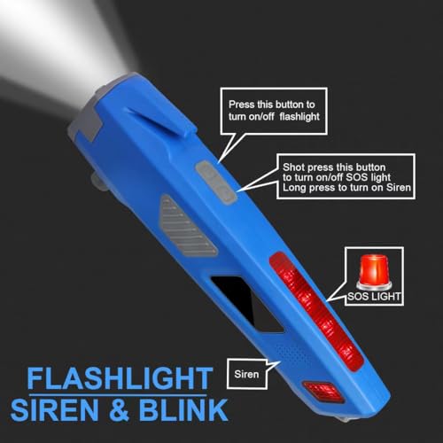 LUXON Car Emergency Escape Tool,Car Safety Tool:USB Charger,SOS Light,Hand Cranking Charge,Magnetic,Siren Alarm,Pack of 2 (Blue) - color: Blue, size: 2 Count(Pack of 1)