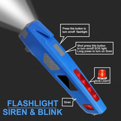 LUXON Car Emergency Escape Tool,Car Safety Tool:USB Charger,SOS Light,Hand Cranking Charge,Magnetic,Siren Alarm,Pack of 2 (Blue) - color: Blue, size: 2 Count(Pack of 1)
