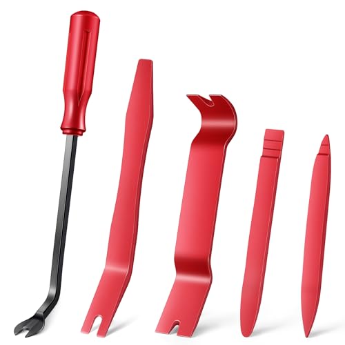LivTee 5 pcs Auto Trim Removal Tool Kit, No Scratch Plastic Pry Tool Kit - Interior Door Panel Clip Fastener Removal Set for Vehicle Dash Radio Audio Installer, Automotive Accessories(Red) - color: Red