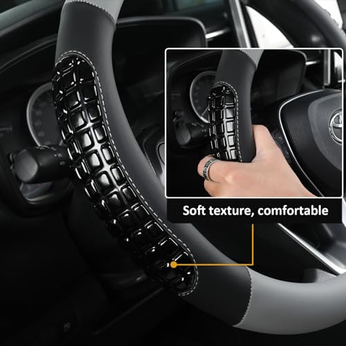 West Llama Nappa Leather Car Steering Wheel Cover Gel Massage,Cool in Summer,Universal 15 inch(Gray+Black-Standard Size) - color: F-Gray+Black, size: Standard size (14 ½''-15'')
