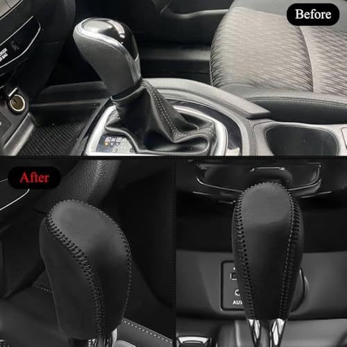XITER with Murano Logo for Genuine Leather Gear Shift Knob Cover Car Protect Accessories Case for Nissan Murano 2015-2024(Black Stitches) - color: Black Stitches