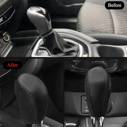 XITER with Murano Logo for Genuine Leather Gear Shift Knob Cover Car Protect Accessories Case for Nissan Murano 2015-2024(Black Stitches) - color: Black Stitches