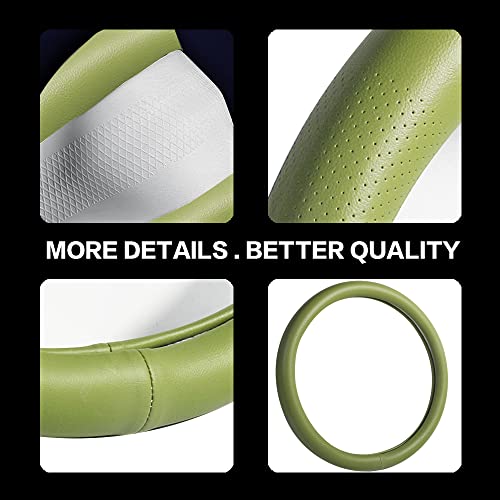 Car Steering Wheel Cover,Universal 15 Inch Premium Leather Car Steering Wheel Cover,Best Grip,Perforated Design,Breathable,Non-Slip,Sweat-Absorbent,Warm in Winter and Cool in Summer (Green) - color: Green
