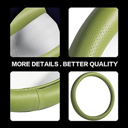 Car Steering Wheel Cover,Universal 15 Inch Premium Leather Car Steering Wheel Cover,Best Grip,Perforated Design,Breathable,Non-Slip,Sweat-Absorbent,Warm in Winter and Cool in Summer (Green) - color: Green