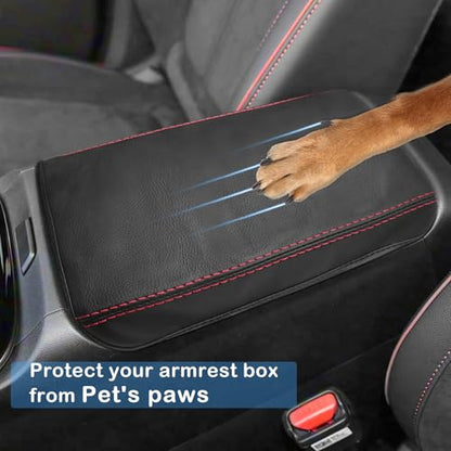 QianBao Compatible with Hyundai Tucson 2022 2023 2024 Leather Armrest Box Center Console Cover Middle Console Cover Protector Red Stitches