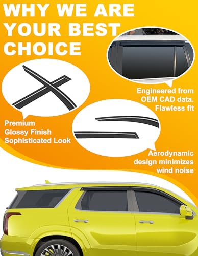Extra-Thick Window Rain Guard for Hyundai Palisade 2020-2025 SE SEL XRT Rain Guards Tape-on Side Window Visors Low Profile Vent Visor Window Deflectors Vent Shades Car Accessories - size: Fit for 2020-2025 Hyundai Palisade