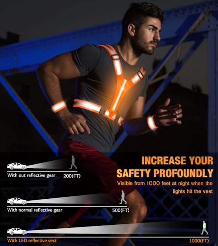 Led Light Up Running Vest Reflective Vest for runners night walking, Rechargeable Reflective Running Vest High Visibility - color: Orange