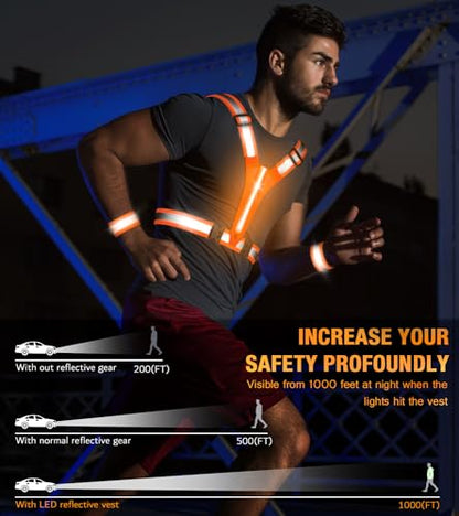 Led Light Up Running Vest Reflective Vest for runners night walking, Rechargeable Reflective Running Vest High Visibility - color: Orange