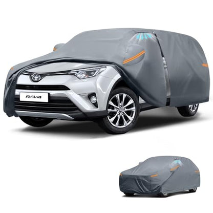 Waterproof Toyota RAV4(2015-2026) Car Cover with Breathable Vents, [2026 Upgrade] Premium Covers with Cotton Liner and Zipper Door, Sun Rain Snow Dust Uv Protection.(Gift with Towel) - color: SUV Car Cover, size: Custom Fit Toyota RAV4+Towel+Bag