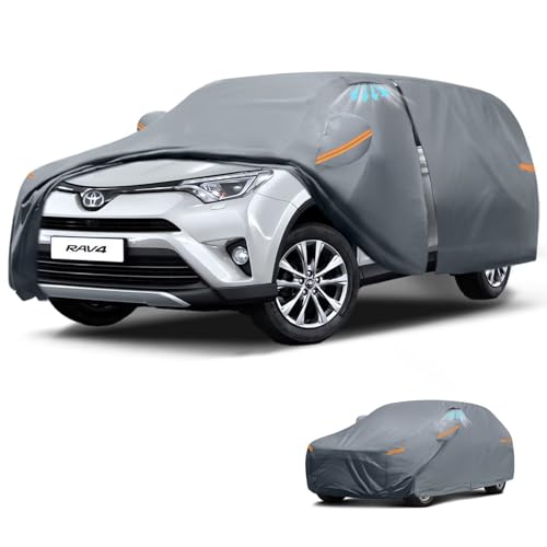 Waterproof Toyota RAV4(2015-2026) Car Cover with Breathable Vents, [2026 Upgrade] Premium Covers with Cotton Liner and Zipper Door, Sun Rain Snow Dust Uv Protection.(Gift with Towel) - color: SUV Car Cover, size: Custom Fit Toyota RAV4+Towel+Bag
