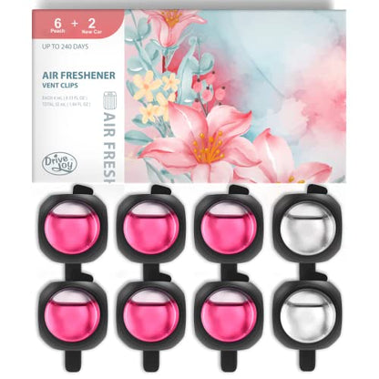 DRIVEJOY Car Air Freshener Vent Clips, 8PK, 6 Peach, 2 New Car Scent, Fresheners for Men Women, Up to 240 Days, Long Lasting Air Freshener, Odor Eliminator - color: Peach