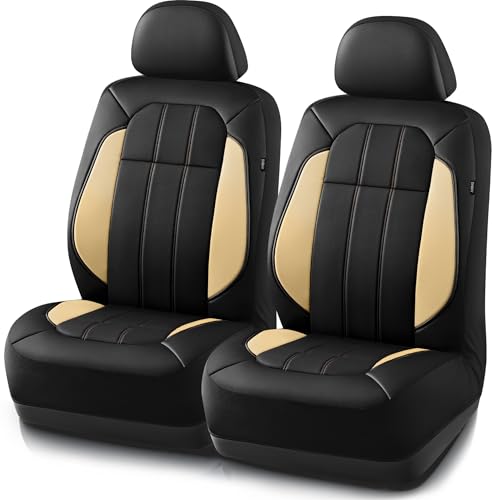 Road Comforts Car Seat Covers, Breathable Leather Seat Covers, Car Seat Covers Front Seats Airbag Compatible, Automotive Seat Covers for Most Cars, Vans, Trucks, SUV - Beige - color: beige, size: Front Seats