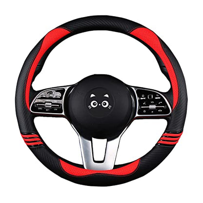 Iwantit® Premium Grip Steering Wheel Cover with Anti-Slip Rubber Ring, Made of Carbon Fiber & Breathable PU Leather, Universal Fit for 14.5-15 Inch Car and SUV (Passion Red) - color: 003-Passion Red