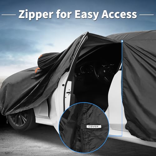 X AUTOHAUX Car Cover for BMW 3 Series 2013-2025 Aluminum Film Outdoor Waterproof Sun Rain Snow Hail Protection with Driver Door Zipper - size: for BMW 3 Series 2013-2024