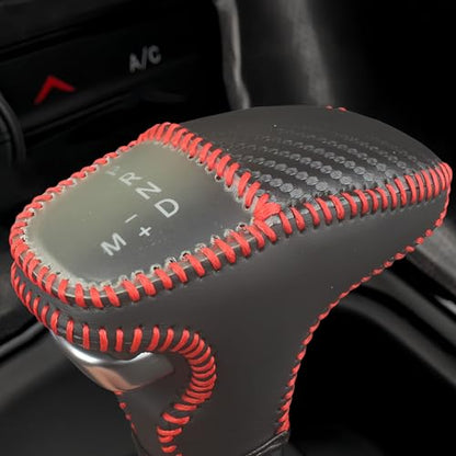 Leather Gear Shift Knob Covers for Dodge Charger Challenger 2015-2023 and Dodge Durango18-23,Carbon Fiber Leather Hand-Stitched Shifter Sleeve - color: Red Carbon