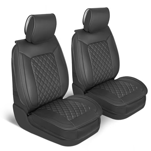 MotorBox Faux Leather Front Seat Covers – 2-Piece Set for Cars, Trucks & SUVs – Semi-Universal Fit, Napa Style Cushion with Interior Protector – Stylish, Durable, Easy to Install - color: Black, size: 2 Front