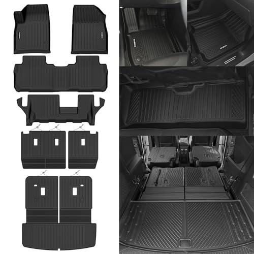 Naibeve Floor Mats for 2017-2023 GMC Acadia 7 Seats Bench Seats - All Weather for GMC Acadia Floor Mats Cargo Mat 2nd & 3rd Row Backrest Mats - size: 18)Acadia 7 Seats|2017-2023