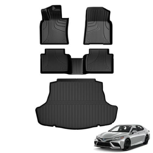 AOMSAZTO Floor Mats Compatible with Toyota Camry 2018-2024: All Weather Camry Rubber Floor Liners & Cargo Mat Set (Not fit AWD or Hybrid Models) - style: 2018-2024 | For Toyota Camry 1st & 2and Row & Cargo