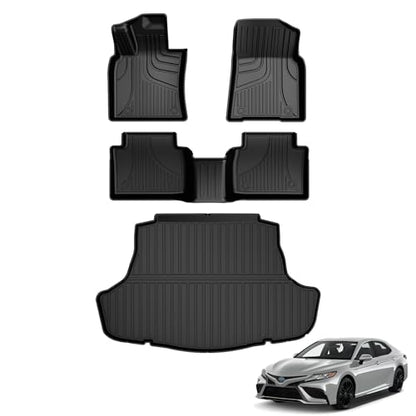 AOMSAZTO Floor Mats Compatible with Toyota Camry 2018-2024: All Weather Camry Rubber Floor Liners & Cargo Mat Set (Not fit AWD or Hybrid Models) - style: 2018-2024 | For Toyota Camry 1st & 2and Row & Cargo