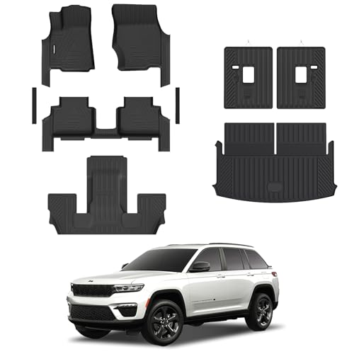 All Weather Car Floor Mats Cargo Liner with Backrest Mat for 2021-2025 Jeep Grand Cherokee L (Only 6-Seats w/o Center Console), TPE Rubber Liners Full Set for Jeep Grand Cherokee Accessories - size: Floor Mats for 2021-2025 Grand Cherokee L