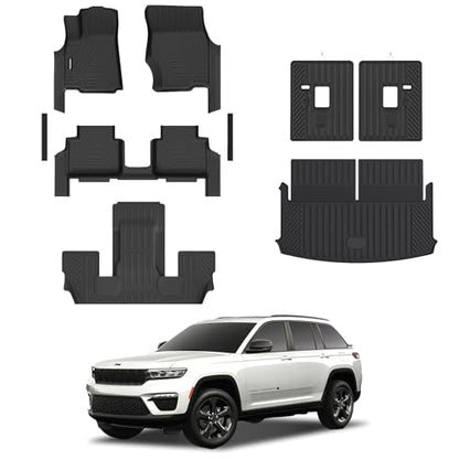 All Weather Car Floor Mats Cargo Liner with Backrest Mat for 2021-2025 Jeep Grand Cherokee L (Only 6-Seats w/o Center Console), TPE Rubber Liners Full Set for Jeep Grand Cherokee Accessories - size: Floor Mats for 2021-2025 Grand Cherokee L
