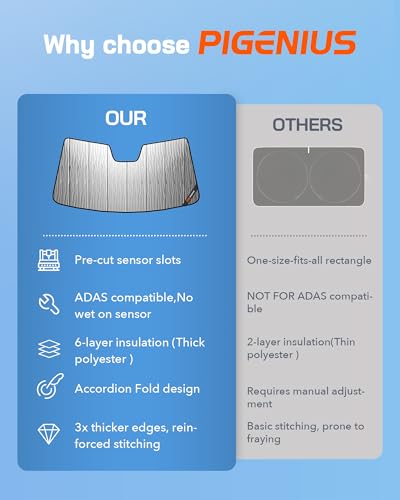 Pigenius Windshield Sunshade for Kia EV6 2022-2025 (GT-Line/Wind/GT), Reversible Silver/Black - size: for Kia EV6 2022-2025