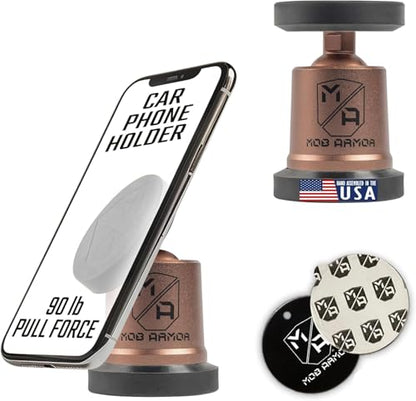 Mob Armor MobNetic Maxx - USA Assembled Magnetic Phone Holder for Car, Magnetic Car Phone Mount, 90-Degree Tilt, 360-Degree Rotation, Aluminum Metal, Compatible with iPhone & Android - Bronze - color: Bronze
